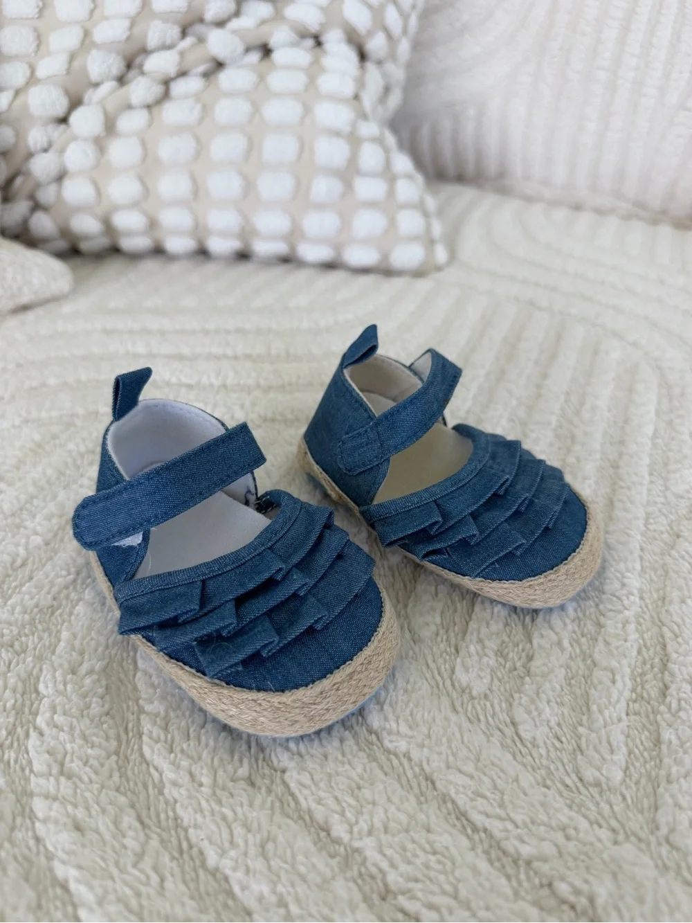 Baby Denim Ruffle Espadrille Mary Jane Shoes- 0-6 M, NEW